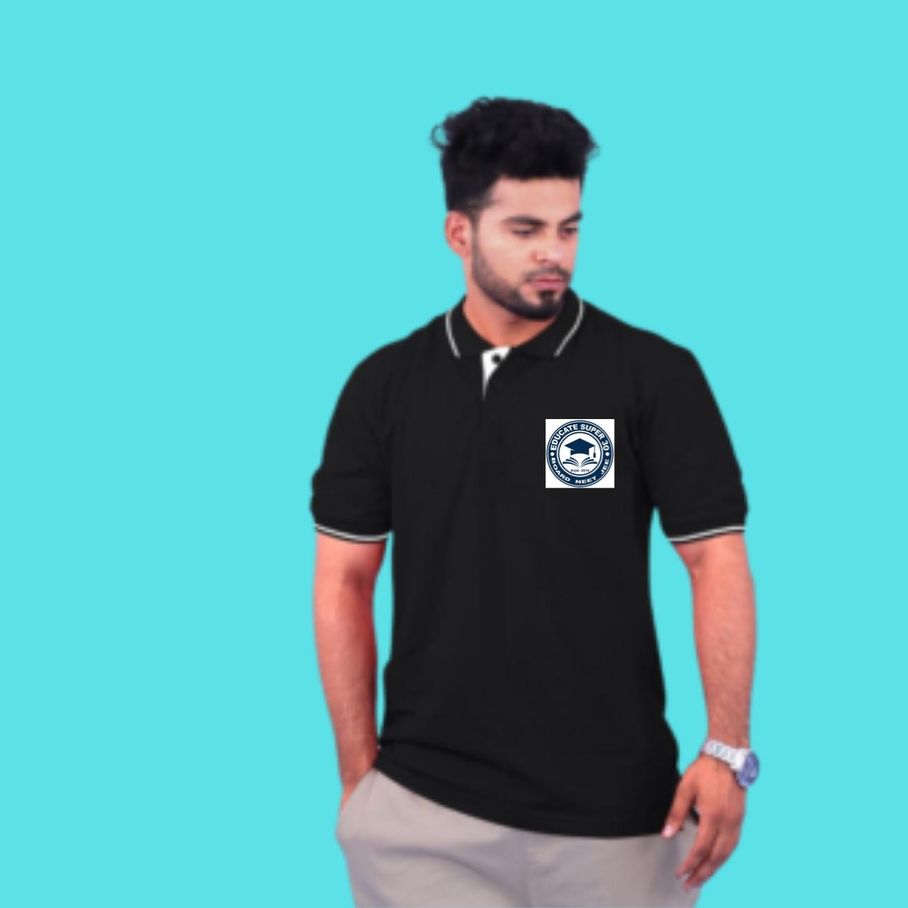 Black Cotton Polo Half Sleeve 240 GSM with White Tipping